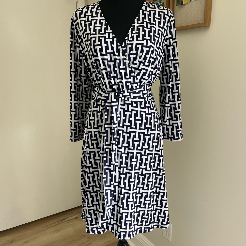 INC International Concepts Navy and White Patterned Dress